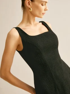 COMMENSE Pleated Trim Tweed Tank Short Dress* Black Dresses|Casual Dresses