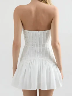 COMMENSE Pleated Tube Short Dress* White Dresses|Casual Dresses