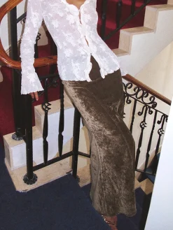 COMMENSE Pleated Velvet Maxi Skirt* Skirts|Matching Sets