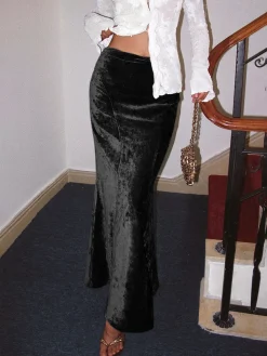 COMMENSE Pleated Velvet Maxi Skirt* Skirts|Matching Sets