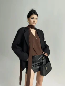 COMMENSE Pleated V-Neck Shirt With Scarf* Blouses & Shirts