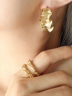 COMMENSE Pleated Wave Textured Hoop Earrings* Earrings|Accessories