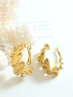 COMMENSE Pleated Wave Textured Hoop Earrings* Earrings|Accessories
