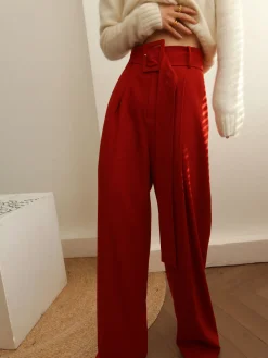 COMMENSE Pleated Wide Belted Pants* Pants|Bottoms