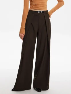 COMMENSE Pleated Wide-Leg Pants With Belt* Pants|Bottoms
