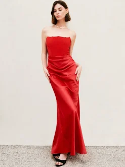 COMMENSE Pleated Zipper Corset Tube Long Dress* Cocktail & Party Dresses|Summer Dresses