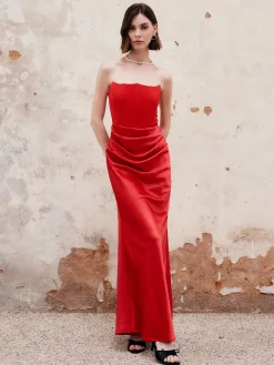 COMMENSE Pleated Zipper Corset Tube Long Dress* Cocktail & Party Dresses|Summer Dresses