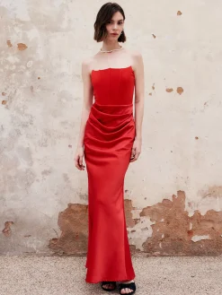 COMMENSE Pleated Zipper Corset Tube Long Dress* Cocktail & Party Dresses|Summer Dresses