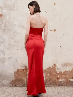 COMMENSE Pleated Zipper Corset Tube Long Dress* Cocktail & Party Dresses|Summer Dresses