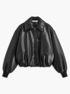 COMMENSE Pleated Zipper Lapel PU Leather Jacket* Outerwear|Tops