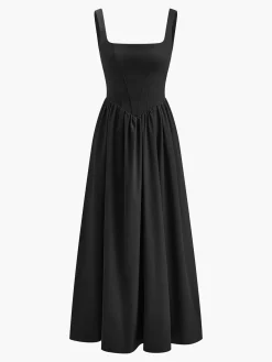 COMMENSE Pleated Zipper Strappy Long Dress* Dresses