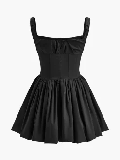 COMMENSE Pleated Zipper Strappy Short Dress* Dresses