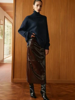 COMMENSE Pocket Split Faux Leather Skirt* Skirts|Bottoms