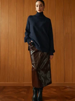 COMMENSE Pocket Split Faux Leather Skirt* Skirts|Bottoms