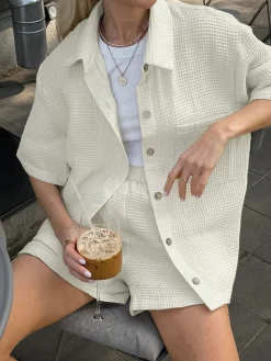 COMMENSE Pockets Button Up Shirt With Shorts Set* Shorts Sets|Shorts