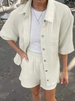 COMMENSE Pockets Button Up Shirt With Shorts Set* Shorts Sets|Shorts