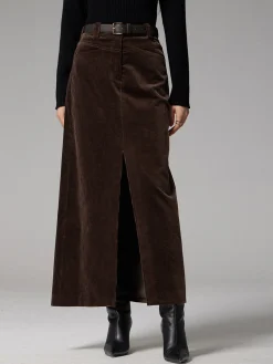 COMMENSE Pockets Corduroy Slit Maxi Skirt* Skirts|Bottoms