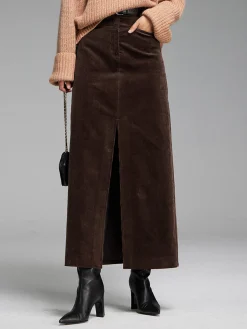 COMMENSE Pockets Corduroy Slit Maxi Skirt* Skirts|Bottoms