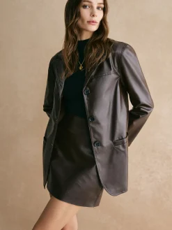 COMMENSE Pockets Faux Leather Blazer* Outerwear|Blazers