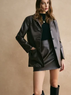 COMMENSE Pockets Faux Leather Blazer* Outerwear|Blazers