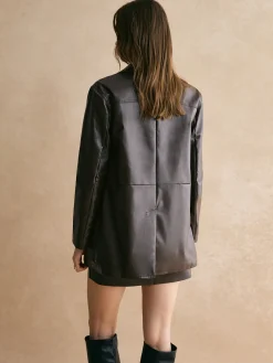 COMMENSE Pockets Faux Leather Blazer* Outerwear|Blazers