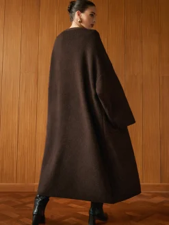 COMMENSE Pockets Long Knit Outerwear With Scarf* Sweater Tops|Outerwear