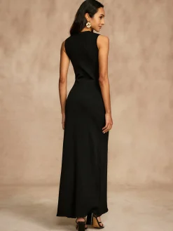 COMMENSE Pointelle Split Button Sweater Dress* Black Dresses|Sweater Dresses