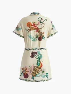 COMMENSE Print Collared Belted Short Dress* Dresses