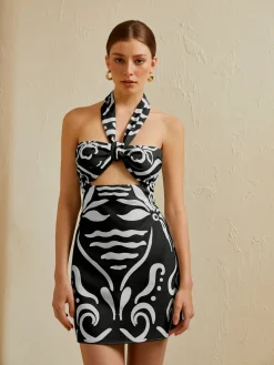 COMMENSE Print Cut Out Halter Dress* Vacation Dresses|Summer Dresses