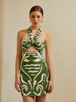 COMMENSE Print Cut Out Halter Dress* Black Dresses|Vacation Dresses