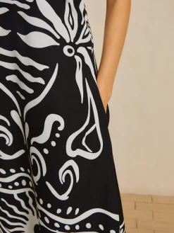 COMMENSE Print Halter Backless Long Dress* Black Dresses|Vacation Dresses