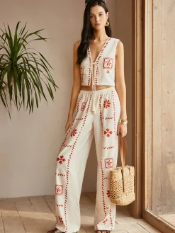 COMMENSE Print Knotted Tassel Pants Set* Pants Sets|Matching Sets