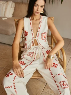 COMMENSE Print Knotted Tassel Pants Set* Pants Sets|Matching Sets