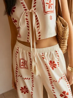 COMMENSE Print Knotted Tassel Pants Set* Pants Sets|Matching Sets