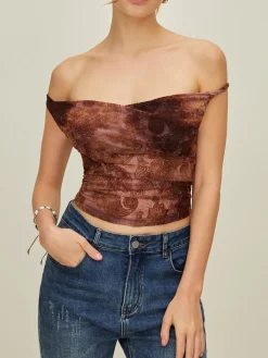 COMMENSE Print Off-Shoulder Tank Top* Tank Tops & Camis|Tops