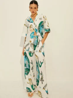COMMENSE Print Pockets Short Sleeve Pants Set* Pants Sets|Matching Sets