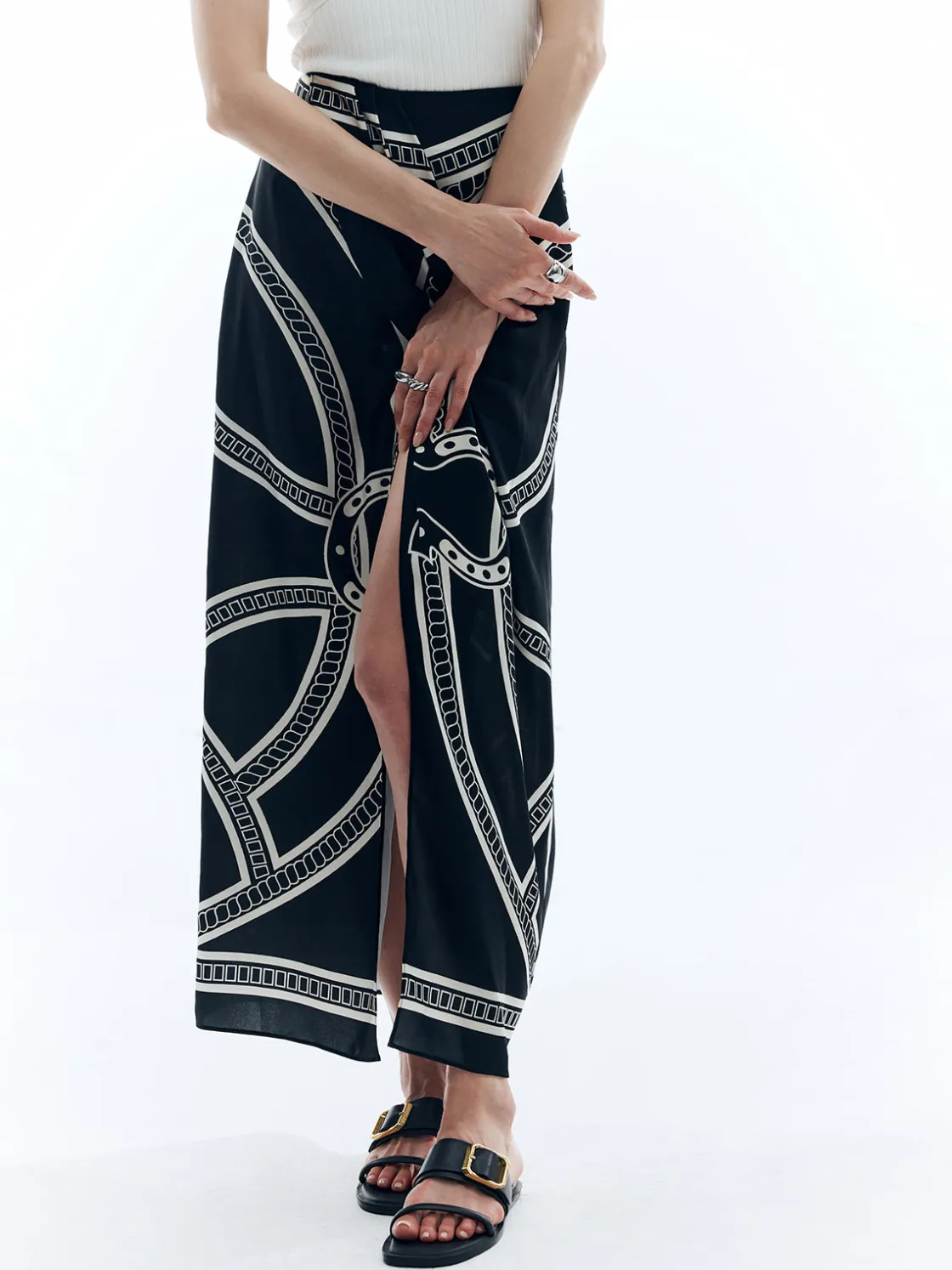 COMMENSE Print Split Vintage Skirt* Skirts|Bottoms