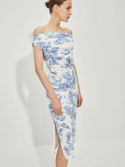 COMMENSE Print Straight Neck Split Dress* Vacation Dresses|Summer Dresses