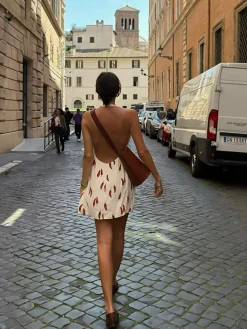 COMMENSE Printed Backless Short Dress* White Dresses|Casual Dresses