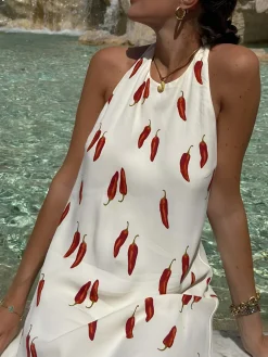 COMMENSE Printed Backless Short Dress* White Dresses|Casual Dresses