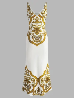 COMMENSE Printed Jersey Tank Long Dress* Casual Dresses|Cocktail & Party Dresses