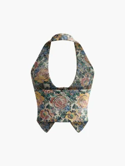 COMMENSE Printed Sexy Halter Tie Front Vest* Outerwear|Vests