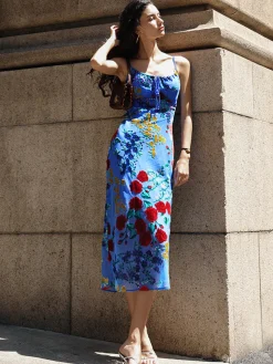 COMMENSE Printed Spaghetti Strap Midi Dress* Casual Dresses|Summer Dresses