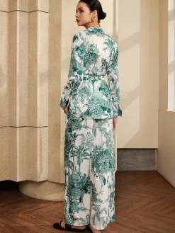COMMENSE Printed V-Neck Pants Set* Pants Sets|Matching Sets
