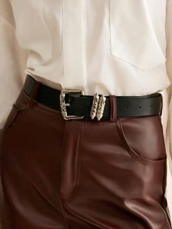 COMMENSE PU Leather Belted Straight Pants* Pants|Bottoms