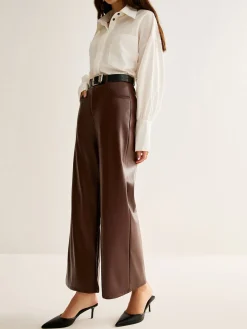 COMMENSE PU Leather Belted Straight Pants* Pants|Bottoms