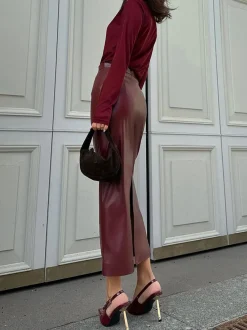 COMMENSE PU Leather Slit Skirt* Skirts|Bottoms