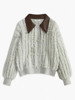 COMMENSE PU-Collar High Stretch Fuzzy Cardigan* Cardigans|Sweaters & Cardigans