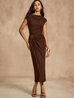 COMMENSE Pure Cotton Cap Sleeve Draped Dress* Casual Dresses|Summer Dresses