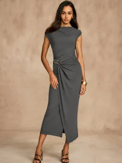 COMMENSE Pure Cotton Cap Sleeve Draped Dress* Casual Dresses|Summer Dresses